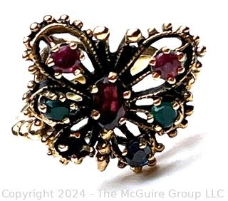 14kt Gold Butterfly Ring with Multi Color Stones. Missing Stone, UNMARKED   4.2 grams