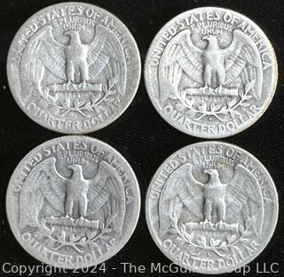 4 Washington Silver Quarter Dollar Coins