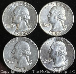 4 Washington Silver Quarter Dollar Coins