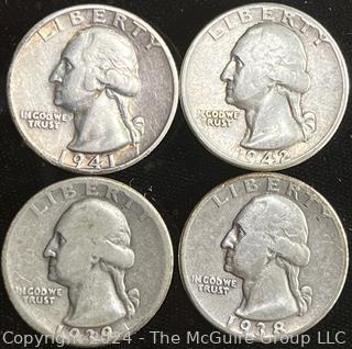 4 Washington Silver Quarter Dollar Coins