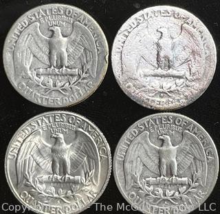 4 Washington Silver Quarter Dollar Coins