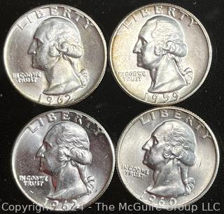 4 Washington Silver Quarter Dollar Coins