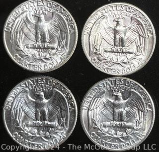 4 Washington Silver Quarter Dollar Coins