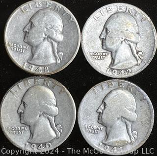 4 Washington Silver Quarter Dollar Coins