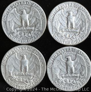 4 Washington Silver Quarter Dollar Coins