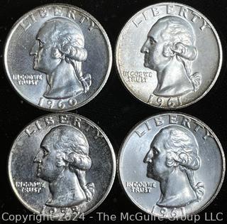 4 Washington Silver Quarter Dollar Coins