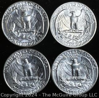 4 Washington Silver Quarter Dollar Coins