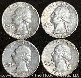 4 Washington Silver Quarter Dollar Coins