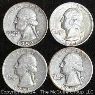 4 Washington Silver Quarter Dollar Coins