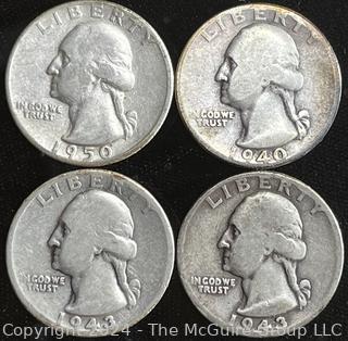 Four (4) Washington Silver Quarter Dollar Coins