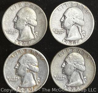 Four (4) Washington Silver Quarter Dollar Coins