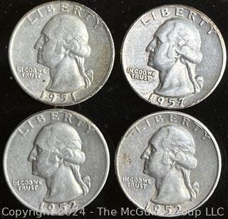 Four (4) Washington Silver Quarter Dollar Coins