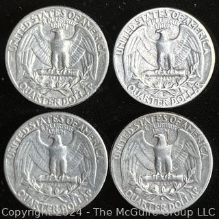 Four (4) Washington Silver Quarter Dollar Coins