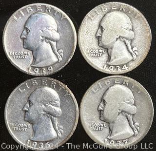 Four (4) Washington Silver Quarter Dollar Coins