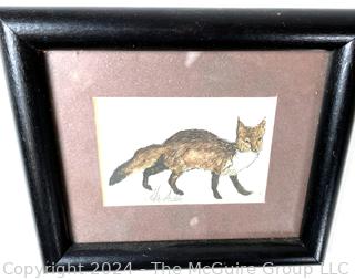 Small Framed Under Glass Watercolor of Red Fox Signed by Artist.  