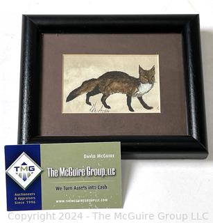 Small Framed Under Glass Watercolor of Red Fox Signed by Artist.  