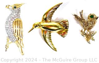 Three (3) Signed Costume Jewelry Bird Brooches