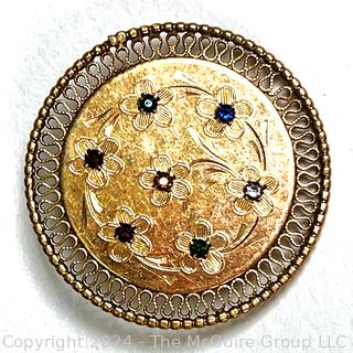 12kt Gold Filled Gold Engraved Brooch with Inset Stones by Winard.  