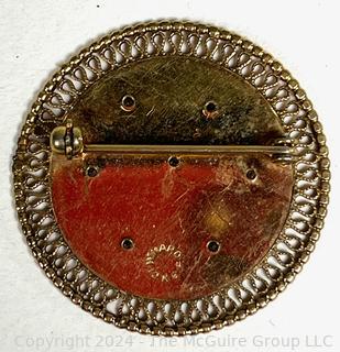 12kt Gold Filled Gold Engraved Brooch with Inset Stones by Winard.  