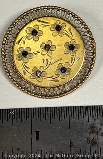 12kt Gold Filled Gold Engraved Brooch with Inset Stones by Winard.  