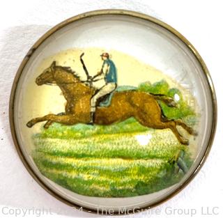 1930's Rosette Horse & Jockey Domed Glass Pin Brooch