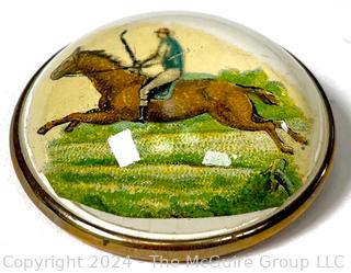 1930's Rosette Horse & Jockey Domed Glass Pin Brooch