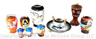 Collection of Satsuma Asian Hand Painted Porcelain Pottery Vases