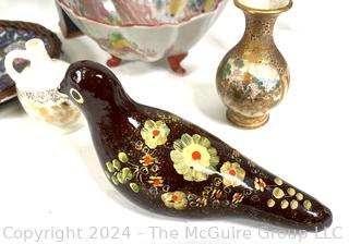 Group of Decorative Collectibles Including German Porcelain Stein, Asian Pottery and Modern Vase