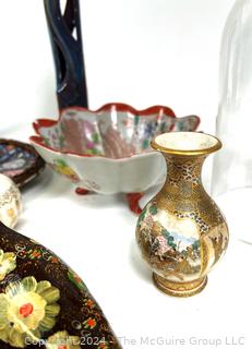 Group of Decorative Collectibles Including German Porcelain Stein, Asian Pottery and Modern Vase