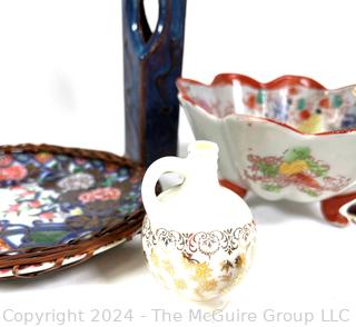 Group of Decorative Collectibles Including German Porcelain Stein, Asian Pottery and Modern Vase