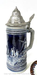 Group of Decorative Collectibles Including German Porcelain Stein, Asian Pottery and Modern Vase