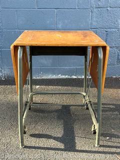 Industrial Drop Leaf Rolling Typewriter Desk Table