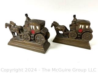 Pair of K&O Kronheim & Oldenbusch Horse and Carriage Bookends with Original Paint 