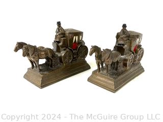 Pair of K&O Kronheim & Oldenbusch Horse and Carriage Bookends with Original Paint 