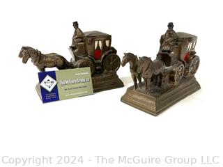 Pair of K&O Kronheim & Oldenbusch Horse and Carriage Bookends with Original Paint 