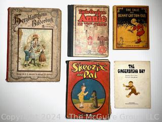 Five (5) Antique Children's Books Including Little Orphan Annie, Tale of Bunny Cottontail & Skeezix and Pal