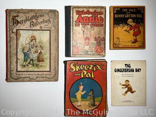 Five (5) Antique Children's Books Including Little Orphan Annie, Tale of Bunny Cottontail & Skeezix and Pal