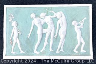 The Three Graces, Painted Plaster Relief Plaque Signed by Artist Lindsey Morris Sterling (American 1876-1931). 41-1/2 X 25-1/4 In.