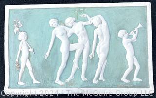 The Three Graces, Painted Plaster Relief Plaque Signed by Artist Lindsey Morris Sterling (American 1876-1931). 41-1/2 X 25-1/4 In.