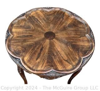 Pierce Carved Wood Coffee Table with Marquetry Top.  24" D x 20"T
