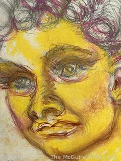 Unframed Impressionist Pastel Painting Portrait of Woman with Curls. 8" x 11"