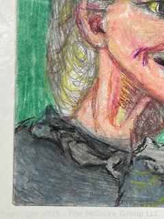 Unframed Impressionist Pastel Portrait of Woman with Blonde Hair on Green Background.  Measures 8.5 x 11"