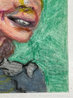 Unframed Impressionist Pastel Portrait of Woman with Blonde Hair on Green Background.  Measures 8.5 x 11"