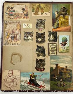 Victorian Scrapbook with Ornate Cover and Full of Illustrations, Calling Cards, Postcards Etc.