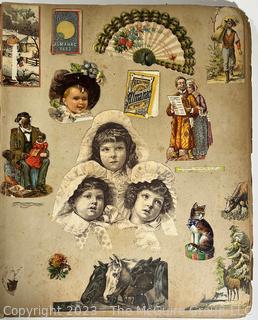 Victorian Scrapbook with Ornate Cover and Full of Illustrations, Calling Cards, Postcards Etc.