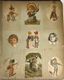 Victorian Scrapbook with Ornate Cover and Full of Illustrations, Calling Cards, Postcards Etc.