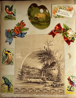 Victorian Scrapbook with Ornate Cover and Full of Illustrations, Calling Cards, Postcards Etc.