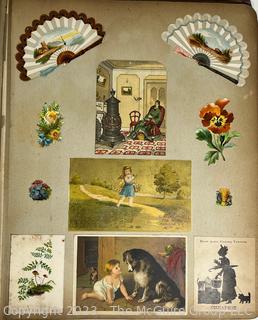 Victorian Scrapbook with Ornate Cover and Full of Illustrations, Calling Cards, Postcards Etc.