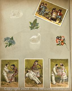 Victorian Scrapbook with Ornate Cover and Full of Illustrations, Calling Cards, Postcards Etc.