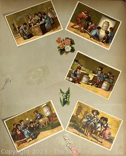 Victorian Scrapbook with Ornate Cover and Full of Illustrations, Calling Cards, Postcards Etc.